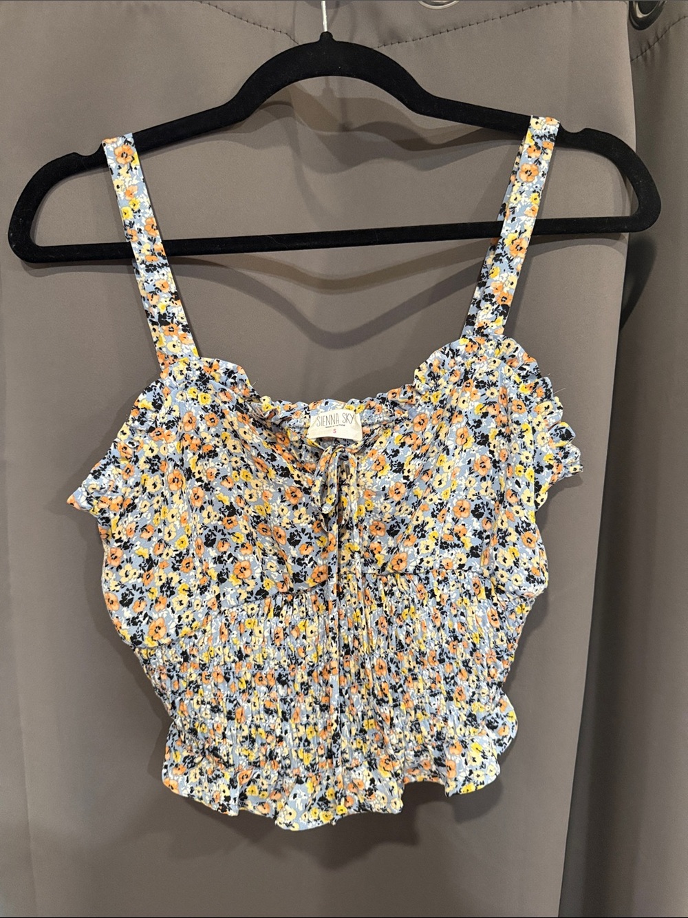 Sienna Sky Floral Smocked Crop Top - Yellow & Blue